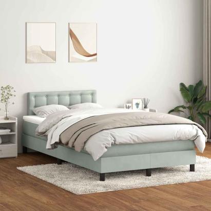 Pat continental cu saltea, gri deschis, 120x210 cm, catifea GartenMobel Dekor