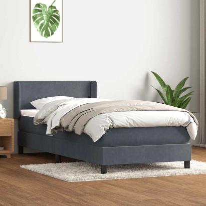 Pat box spring cu saltea, gri închis, 80x220 cm, catifea GartenMobel Dekor