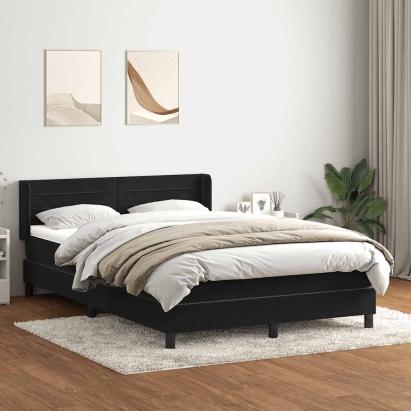 Pat box spring cu saltea, negru, 140x210 cm, catifea GartenMobel Dekor
