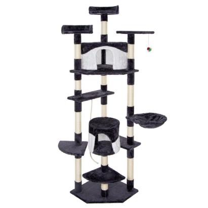 Ansamblu de joaca pentru pisici, cu loc pentru zgariat, ascuns, culcus, minge, sfoara, 203cm, gri inchis Household NewTrend