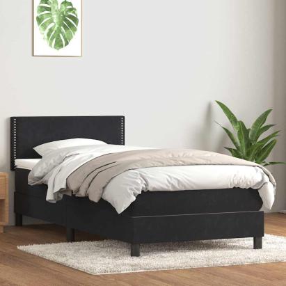 Pat box spring cu saltea, negru, 80x220 cm, catifea GartenMobel Dekor