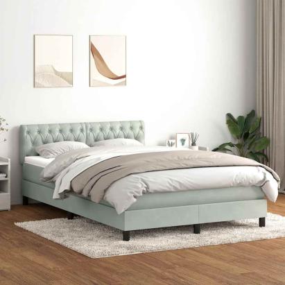 Pat box spring cu saltea, gri deschis, 160x220 cm, catifea GartenMobel Dekor