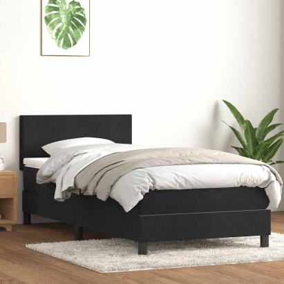 Pat cu arcuri cu saltea și LED, negru, 80x220 cm, catifea GartenMobel Dekor