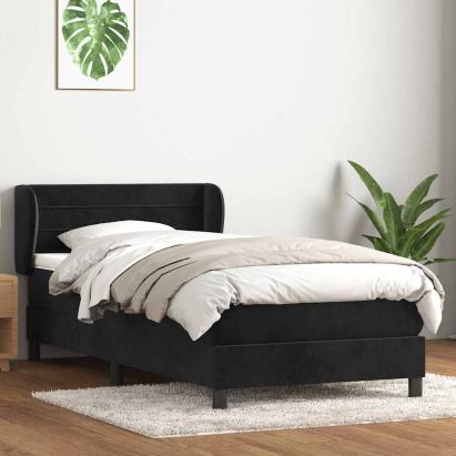 Pat box spring cu saltea, negru, 80x220 cm, catifea GartenMobel Dekor