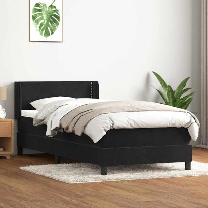Pat box spring cu saltea, negru, 80x220 cm, catifea GartenMobel Dekor