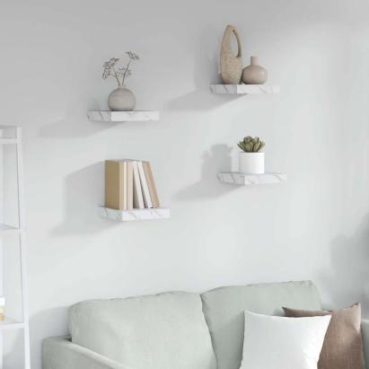 Raft de perete Pe perete 4 pcs Marmură albă 23 x 23,5 x 4 cm GartenMobel Dekor