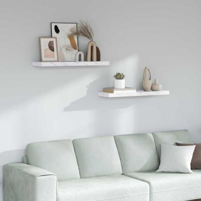 Raft de perete Pe perete 2 pcs Marmură albă 90 x 23,5 x 4 cm GartenMobel Dekor