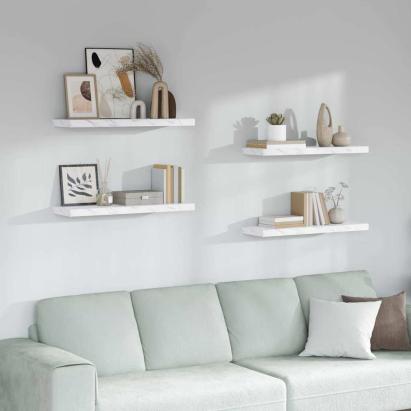 Raft de perete Pe perete 4 pcs Marmură albă 90 x 23,5 x 4 cm GartenMobel Dekor