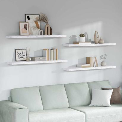 Raft de perete Pe perete 4 pcs Marmură albă 120 x 23,5 x 4 cm GartenMobel Dekor