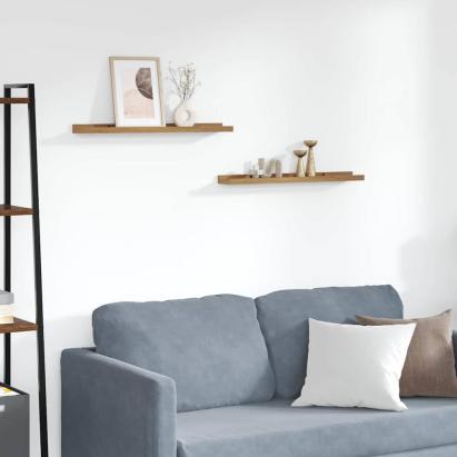 Raft de perete cu raft 2 pcs Maro 60 x 9 x 3 cm Lemn compozit GartenMobel Dekor