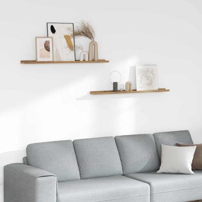 Raft de perete cu raft 2 pcs Maro 100 x 9 x 3 cm Lemn compozit GartenMobel Dekor