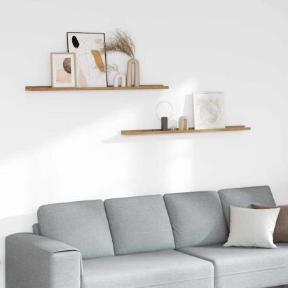 Raft de perete cu raft 2 pcs Maro 115 x 9 x 3 cm Lemn compozit GartenMobel Dekor