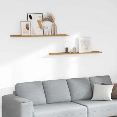 Raft de perete cu raft 2 pcs Bej 115 x 9 x 3 cm Lemn compozit GartenMobel Dekor