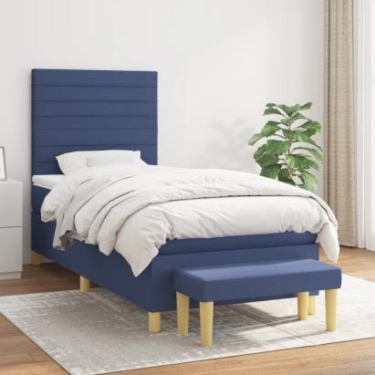 Pat box spring cu saltea, albastru, 90x200 cm, textil GartenMobel Dekor