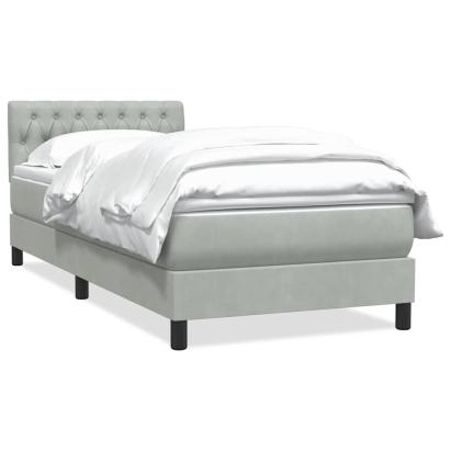 Pat box spring cu saltea, gri deschis, 90x220 cm, catifea GartenMobel Dekor