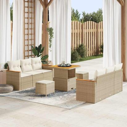 Set de canapele pentru grădină cu pernă 9 pcs Bej Rattan poli GartenMobel Dekor
