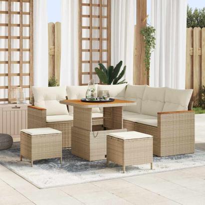 Set de canapele pentru grădină cu pernă 8 pcs Bej Rattan poli GartenMobel Dekor