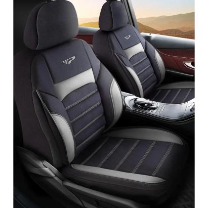 Set Huse Scaune Auto Panda Special, cu fermoare pentru bancheta rabatabila, gri-negru, 11 Piese Automobile ProTravel