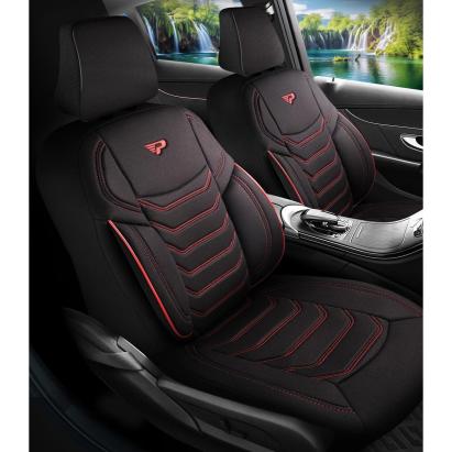 Set Huse Scaune Auto Panda Manavgat, cu fermoare pentru bancheta rabatabila, negru-rosu, 11 Piese Automobile ProTravel