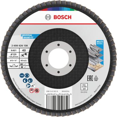 Bosch Disc de slefuire evantai X451, 125mm, 22.23mm, G40 ProAdvanced PowerfulTools