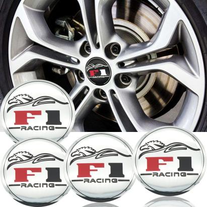 Set 4 buc. ornament central janta, model "F1 Chrome", diametru 5cm FAVLine Selection