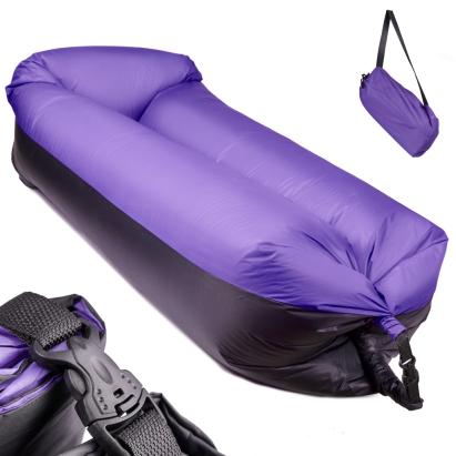 Saltea Autogonflabila "Lazy Bag" tip sezlong, 185 x 70cm, culoare Negru-Violet, pentru camping, plaja sau piscina FAVLine Selection