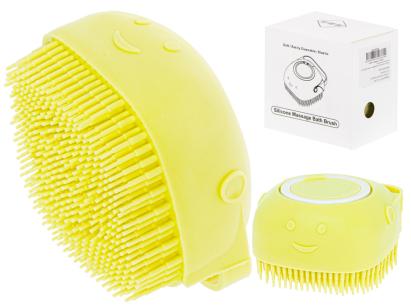 Perie din silicon cu dozator de sampon pentru spalare caini sau pisici, 7,5 x 7,5 cm, culoare galben FAVLine Selection