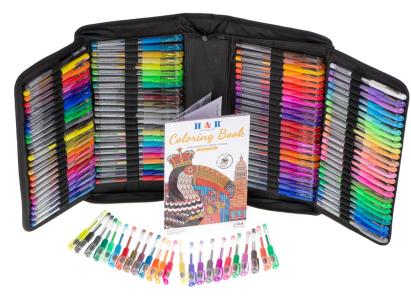 Set 242 piese, Pixuri cu gel multicolor + Rezerve + Carte de colorat + Penar FAVLine Selection