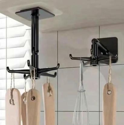 Umeras rotativ de bucatarie cu 6 carlige, material ABS, lungime 11 cm, culoare Negru FAVLine Selection