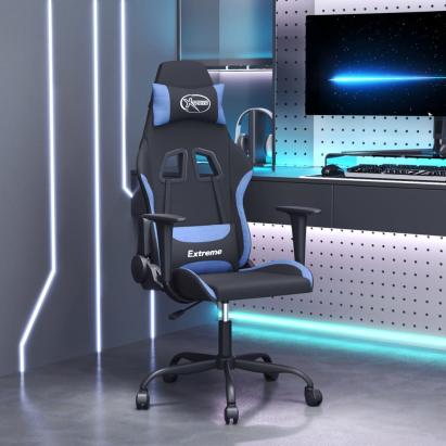 Scaun de gaming cu masaj, negru și albastru, material textil GartenMobel Dekor