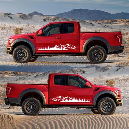 Set 2 stickere autoadezive pentru vehicule Off Road, model "Forest & Mountains", dimensiune 100 x 20 cm, culoare Alba FAVLine Selection