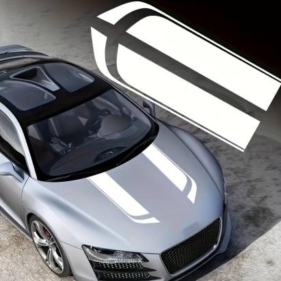 Set 2 stickere autoadezive Tuning, model "Hood Stripes V1", dimensiune 85 x 12 cm, culoare Alba FAVLine Selection