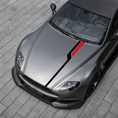 Set sticker autoadeziv Tuning in doua culori, model "Hood Stripes V3", dimensiune 130 x 10 cm, culoare Negru + Rosu FAVLine Selection