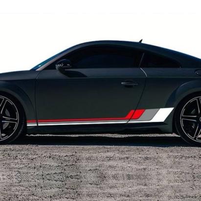 Set 2 stickere autoadezive Tuning, model "Racing Stripes V2", dimensiune 180 x 16,5 cm, culoare Alb + Gri + Rosu FAVLine Selection