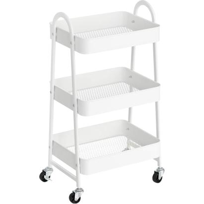 SONGMICS Carucior depozitare 3 niveluri cu roti si frane, structura metalica, 41x31x78 cm, alb Household NewTrend