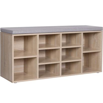 VASAGLE Banca pentru hol cu suport pentru pantofi, 10 compartimente, cu perna, 104x48x30cm, stejar Household NewTrend