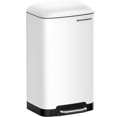 SONGMICS Cos de gunoi din otel cu pedala, 30litri, cu galeata interioara si capac, soft close, 34x61x32cm, alb Household NewTrend