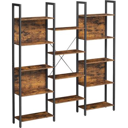 VASAGLE Biblioteca cu 14 rafturi din lemn, cadru metalic, 24x158x166cm, stil industrial, maro rustic si negru Household NewTrend