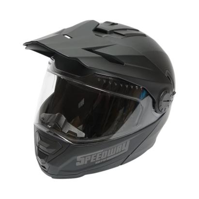 Casca motocross integrala negru mat cu viziera transparenta si ochelari de soare, marimea L, model LION FAVLine Selection