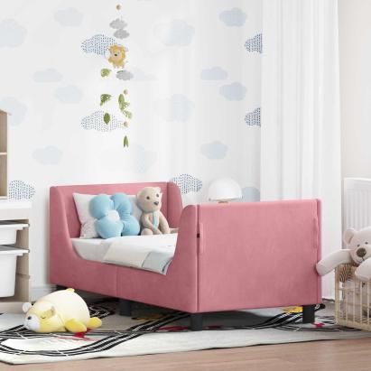 Cadru de pat pentru copii cu spătar Roz 70 x 140 cm Catifea GartenMobel Dekor