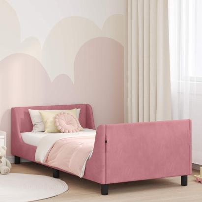 Cadru de pat pentru copii cu spătar Roz 90 x 190 cm Catifea GartenMobel Dekor