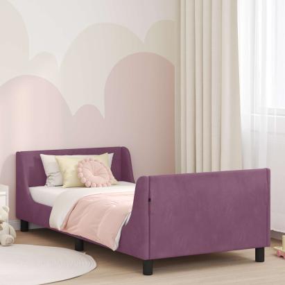 Cadru de pat pentru copii cu spătar Violet 90 x 190 cm Catifea GartenMobel Dekor