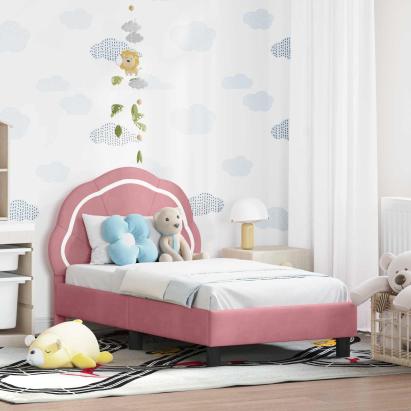 Cadru de pat pentru copii cu spătar Roz 70 x 140 cm Catifea GartenMobel Dekor