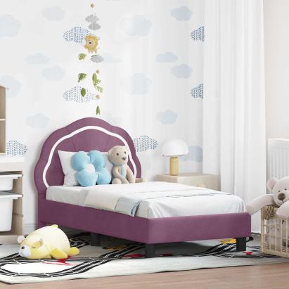 Cadru de pat pentru copii cu spătar Violet 70 x 140 cm Catifea GartenMobel Dekor