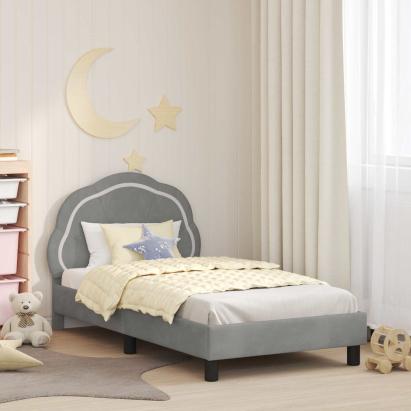 Cadru de pat pentru copii cu spătar Gri deschis 80 x 160 cm GartenMobel Dekor