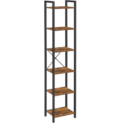 VASAGLE Raft cu 6 etaje, tip biblioteca, cadru metal si polite lemn, 30x40x187cm, industrial, maro rustic si negru Household NewTrend