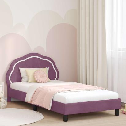Cadru de pat pentru copii cu spătar Violet 80 x 200 cm Catifea GartenMobel Dekor
