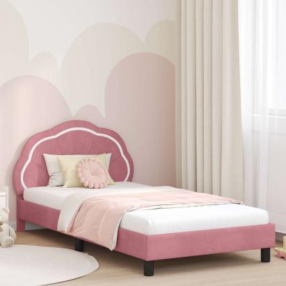Cadru de pat pentru copii cu spătar Roz 90 x 200 cm Catifea GartenMobel Dekor
