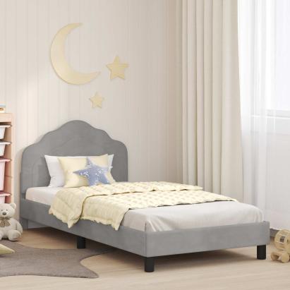Cadru de pat pentru copii cu spătar Gri deschis 90 x 190 cm GartenMobel Dekor