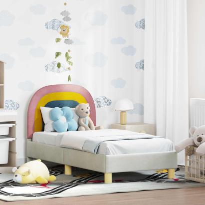 Cadru de pat pentru copii cu spătar Crem 70 x 140 cm Catifea GartenMobel Dekor